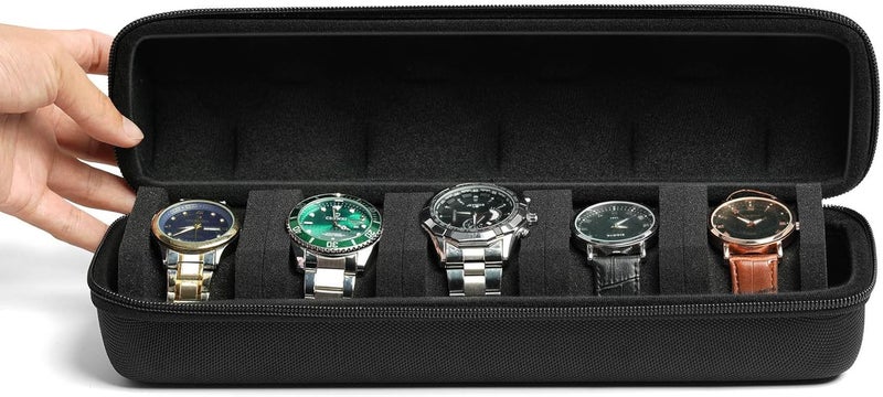 RIGICASE 5 watch travel case roll, Portable watch carry case roll storage organizer box for men and women with soft foam pillows snug fit all size watches up to 60mm face - Image 2